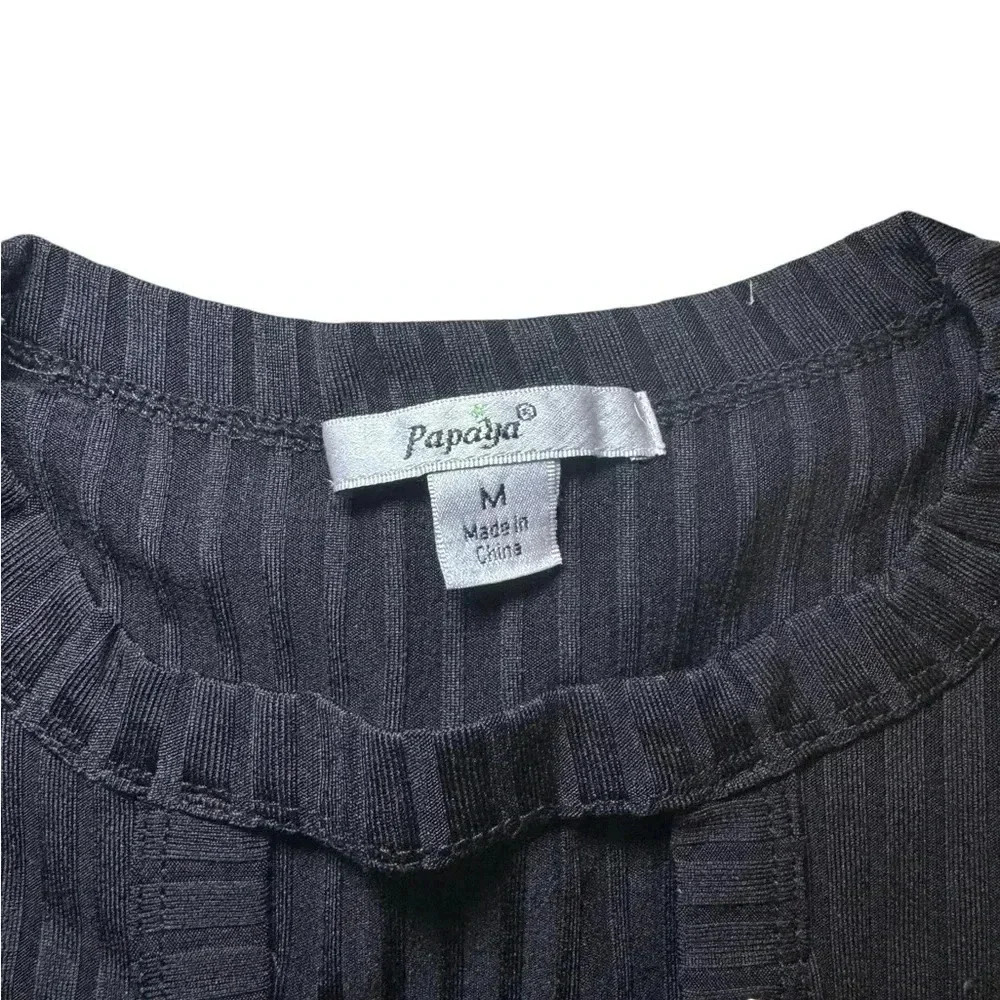 Black Ribboned Lace Up Detail Short Sleeve Bodysuit , Size medium - Picture 5 of 7